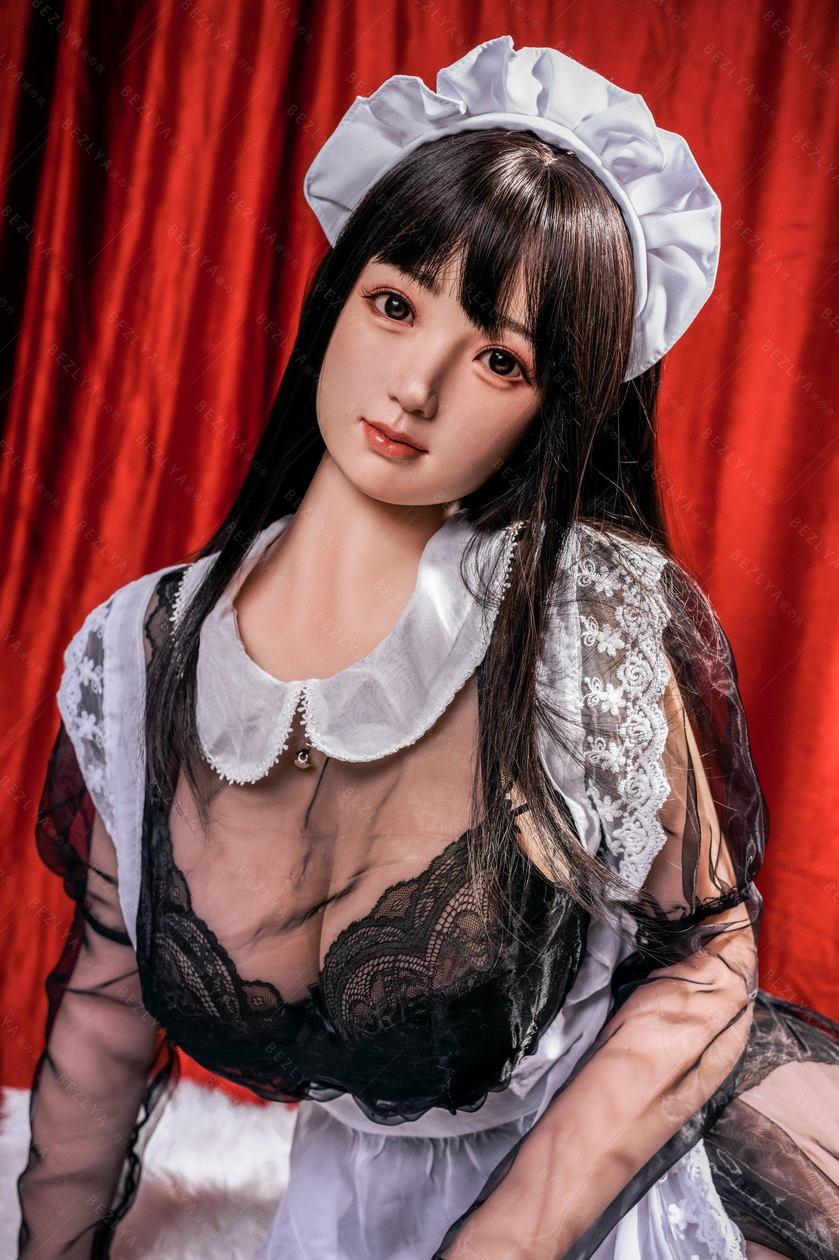 Bezlya Doll 155CM H Cup Black See Through French Maid Costume Silicone Head TPE Sex Doll 2.0 Modification DieDou